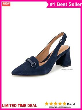 Suede Slingback Block Heel Pointed Toe Pump with Arch Support